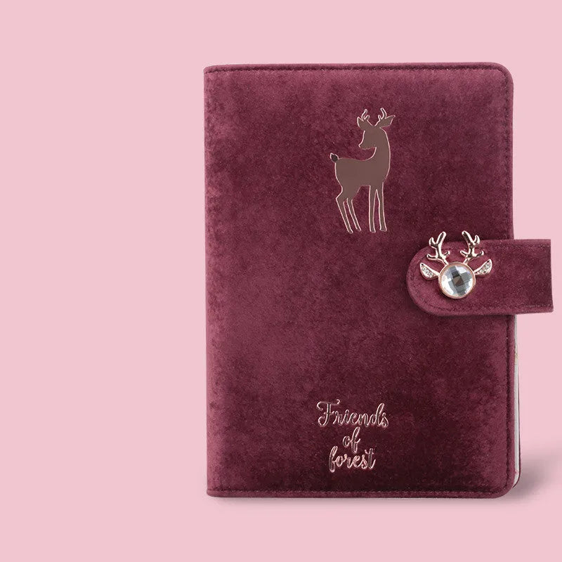 A6 loose-leaf notebook with cloth cover in velvet colours featuring binder binding and decorative accessories