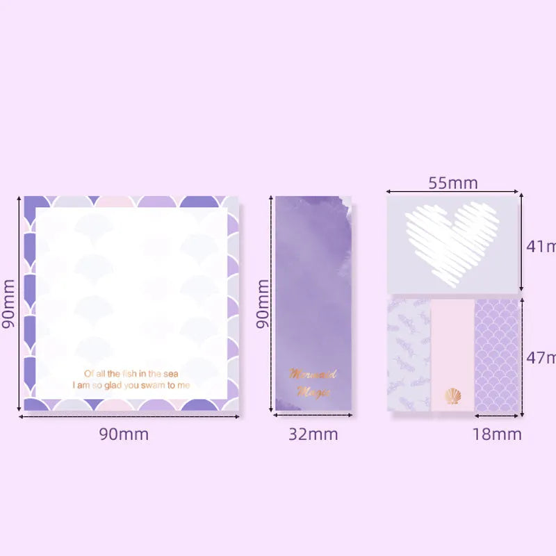 Purple Mermaid series memo pads set of 6 books with self-adhesive 100g double-adhesive paper in various sizes and styles