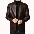 Middle-aged men's loose-fit artificial leather jacket with stand-up collar and epaulettes in Black and Brown, Asian sizes 170-190
