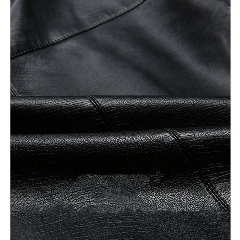 Middle-aged men's loose-fit artificial leather jacket with stand-up collar and epaulettes in Black and Brown, Asian sizes 170-190