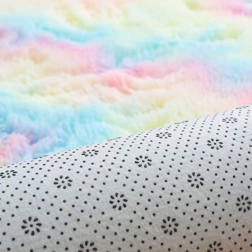 Round tie-dye rainbow polyester machine woven carpet, 60cm to 200cm diameter options, Nordic style