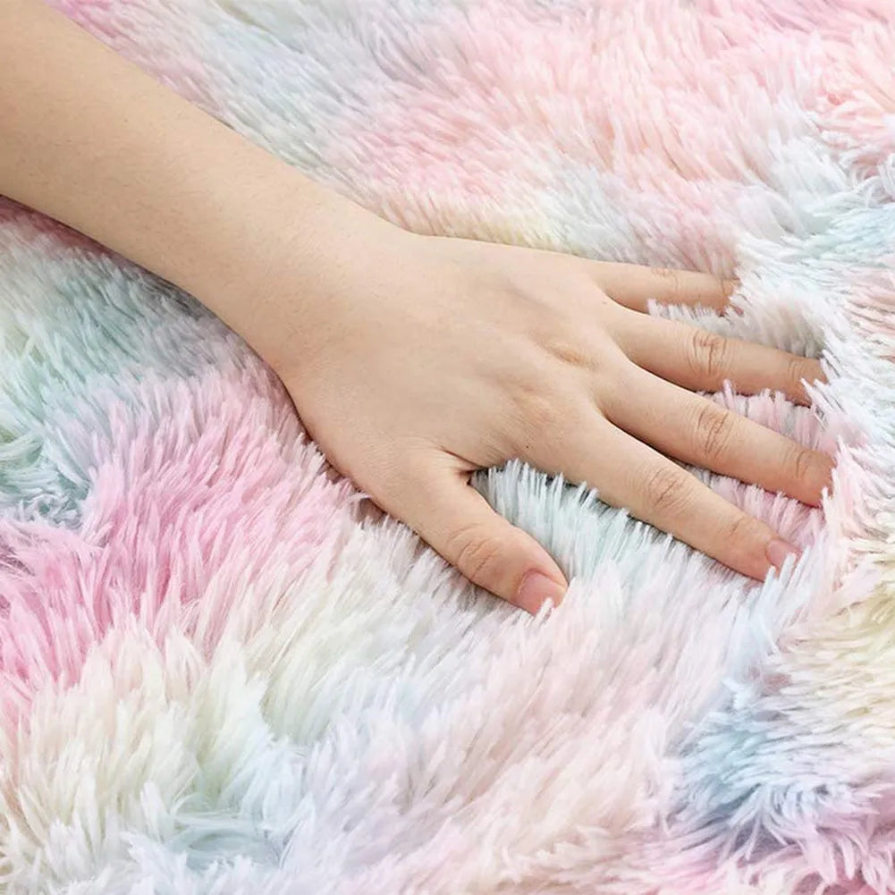 Round tie-dye rainbow polyester machine woven carpet, 60cm to 200cm diameter options, Nordic style