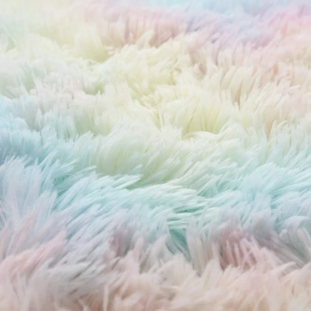 Round tie-dye rainbow polyester machine woven carpet, 60cm to 200cm diameter options, Nordic style