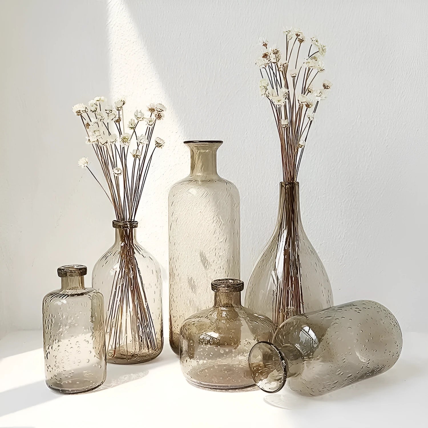 Grey geometric bubble glass vase with textured electric stove pigment finish