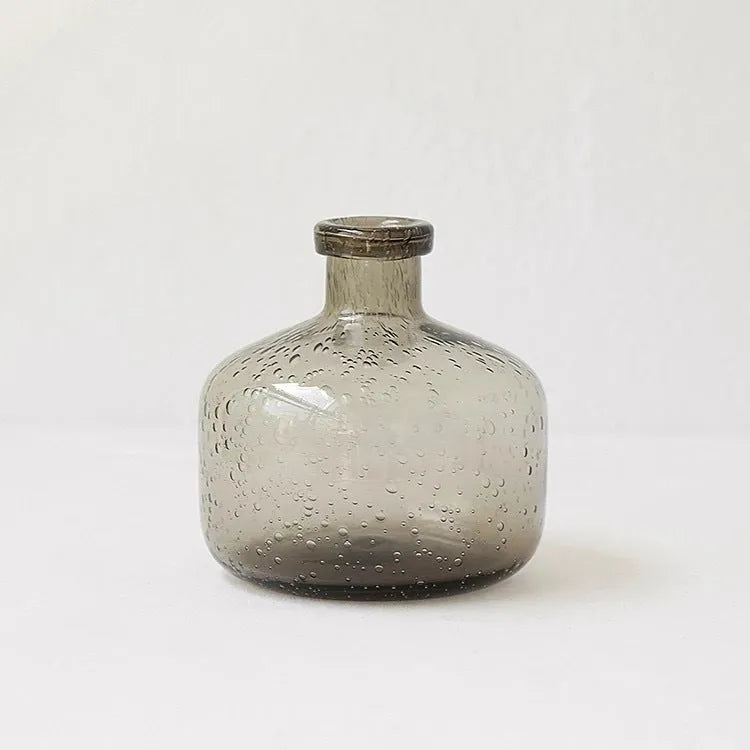 Grey geometric bubble glass vase with textured electric stove pigment finish