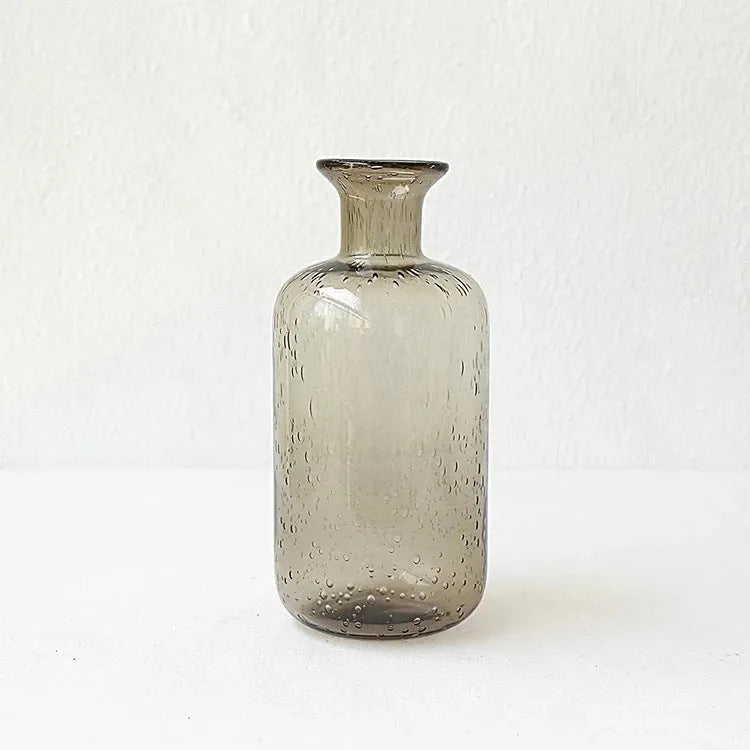Grey geometric bubble glass vase with textured electric stove pigment finish
