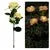 Outdoor solar rose lawn lamp with three rose heads, ground spike installation, and silk cloth petals