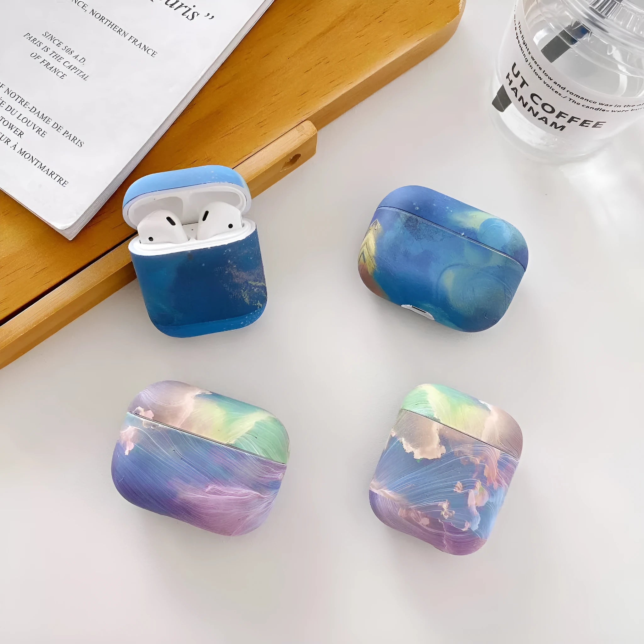 Pink and blue watercolour design hard plastic case for Apple AirPods Pro and AirPods 1/2.