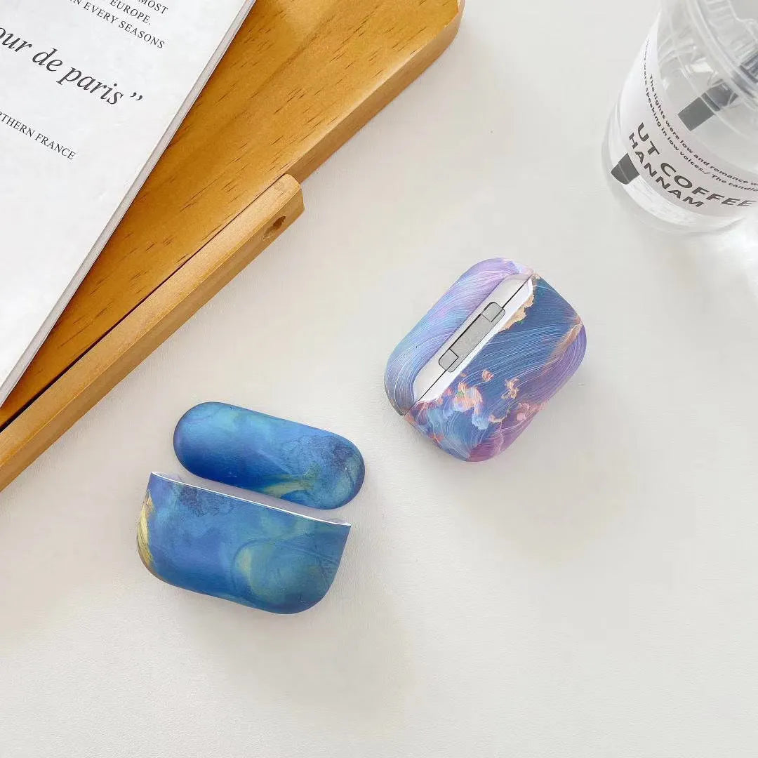 Pink and blue watercolour design hard plastic case for Apple AirPods Pro and AirPods 1/2.