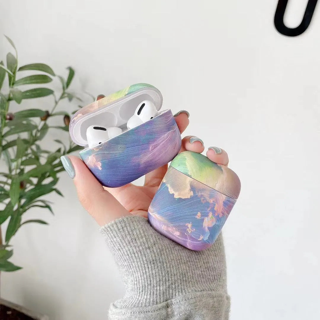 Pink and blue watercolour design hard plastic case for Apple AirPods Pro and AirPods 1/2.