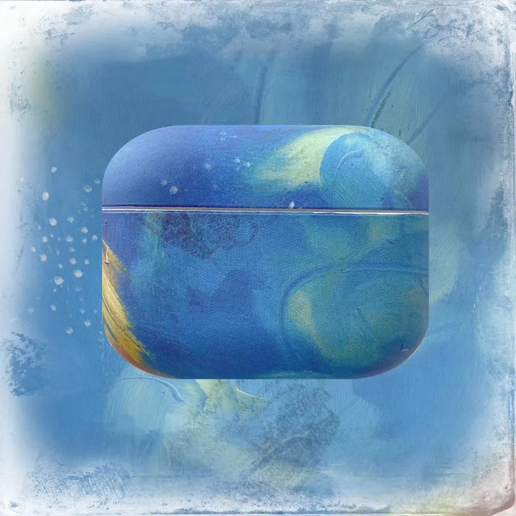 Pink and blue watercolour design hard plastic case for Apple AirPods Pro and AirPods 1/2.