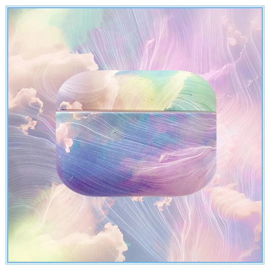 Pink and blue watercolour design hard plastic case for Apple AirPods Pro and AirPods 1/2.