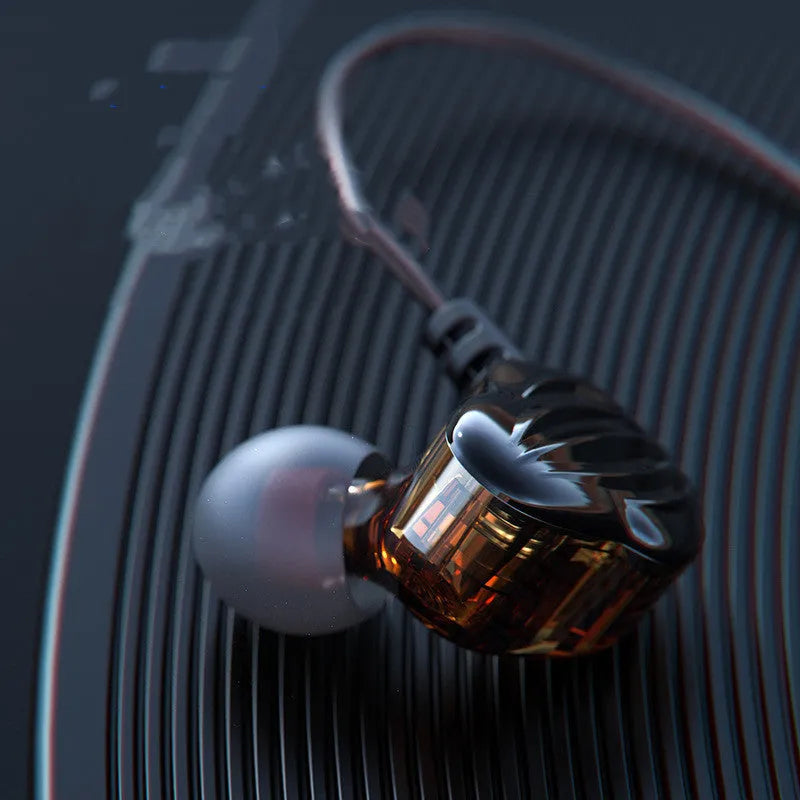 In-ear sports headphones with back-wound over-ear design in black, white, and red colours with 3.5mm plug