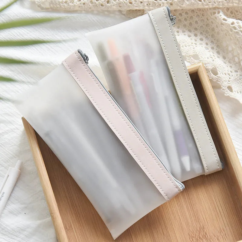 Large-capacity TPU pencil case for junior high school students in pink, blue, green, and beige