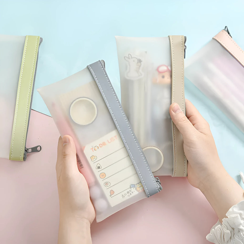 Large-capacity TPU pencil case for junior high school students in pink, blue, green, and beige