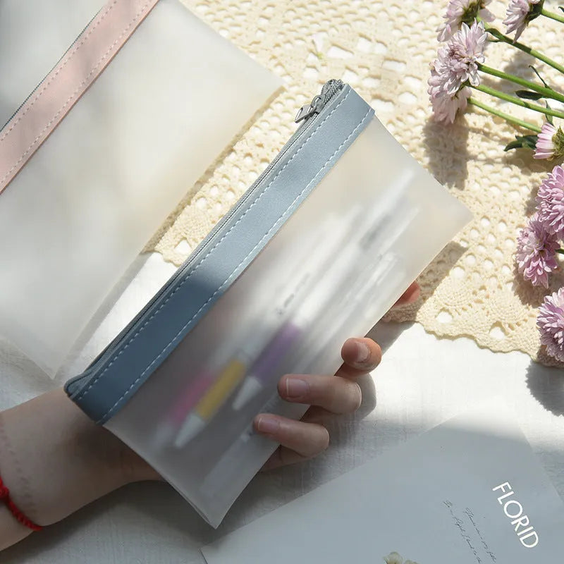 Large-capacity TPU pencil case for junior high school students in pink, blue, green, and beige