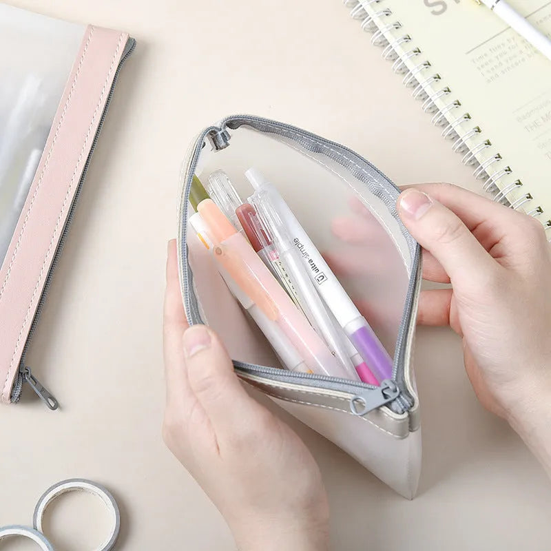 Large-capacity TPU pencil case for junior high school students in pink, blue, green, and beige