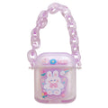 Pink acrylic quicksand bracelet earphone case with animal cartoon design and chain for AirPods