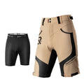 Men's quick-dry double-layer cycling shorts with sponge cushion in black on a plain background