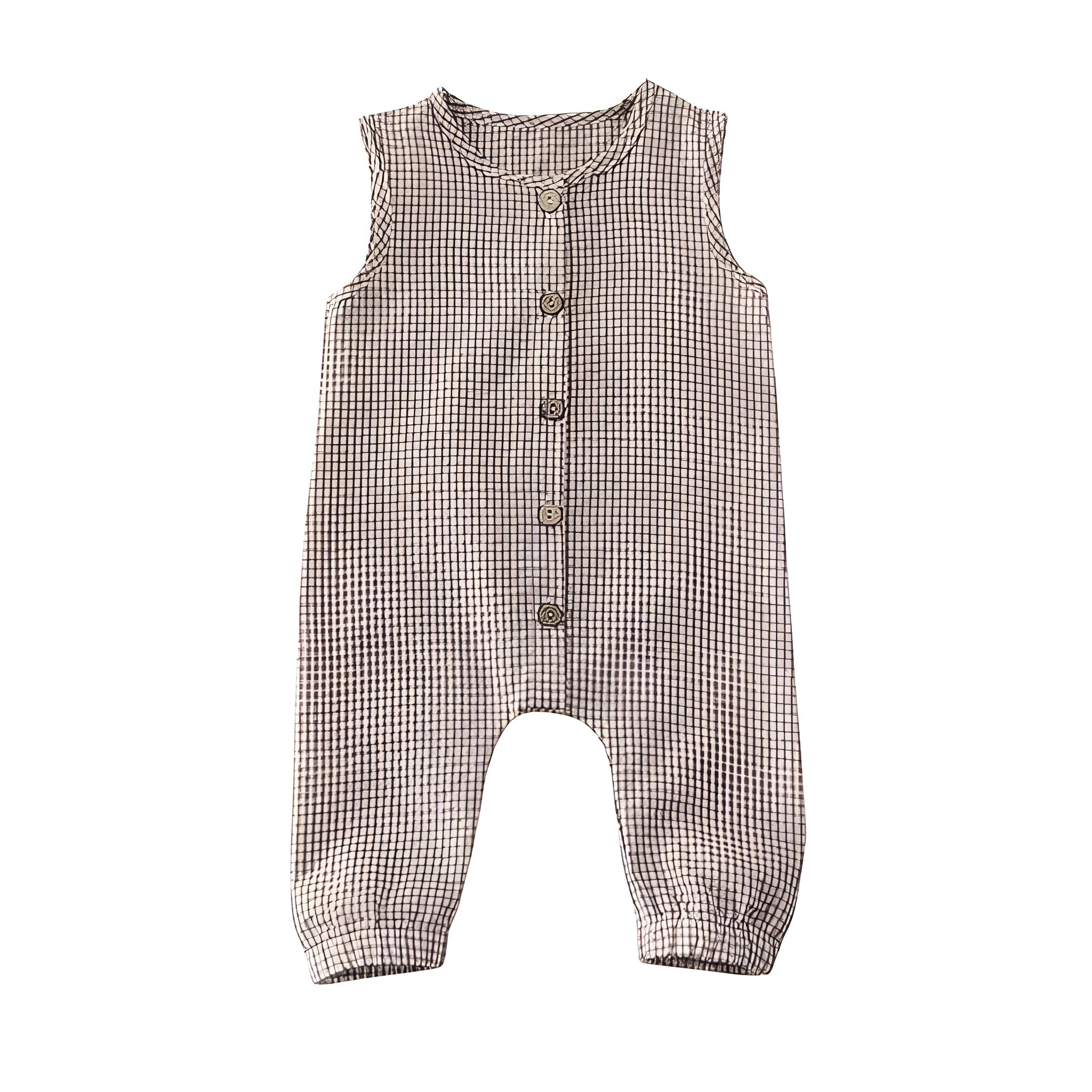 Black baby romper with lid buckle closure and sleeveless cotton design for newborns