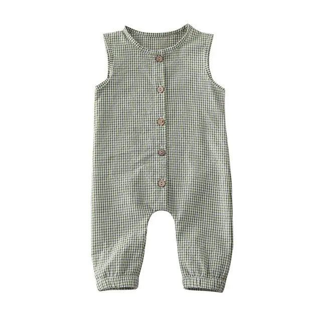 Black baby romper with lid buckle closure and sleeveless cotton design for newborns