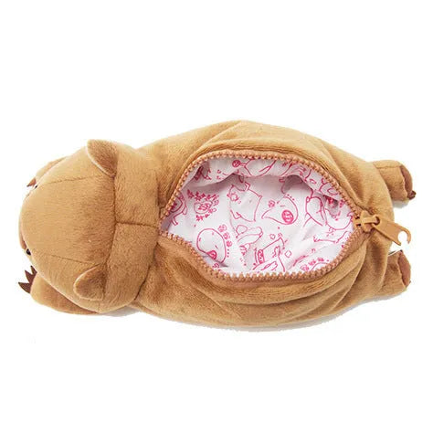 Cartoon wombat family plush pencil case in soft polyester measuring 19cm