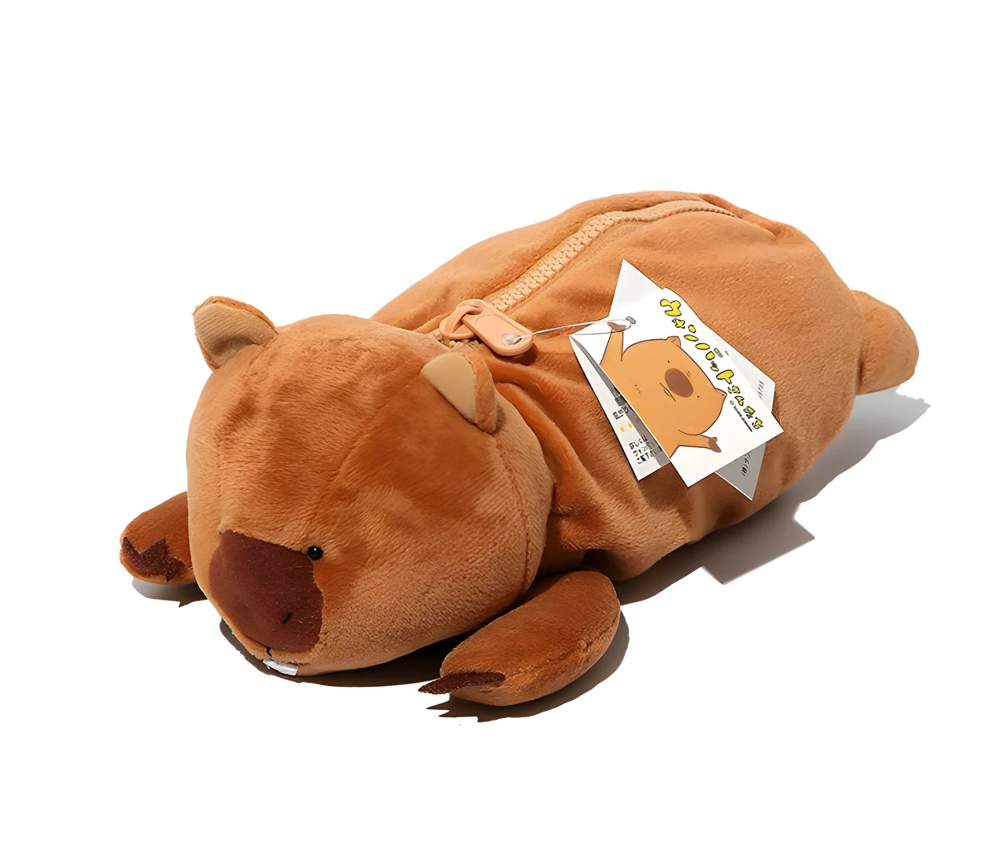 Cartoon wombat family plush pencil case in soft polyester measuring 19cm
