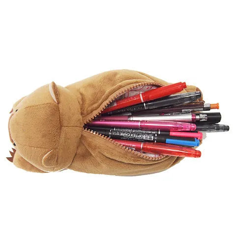 Cartoon wombat family plush pencil case in soft polyester measuring 19cm