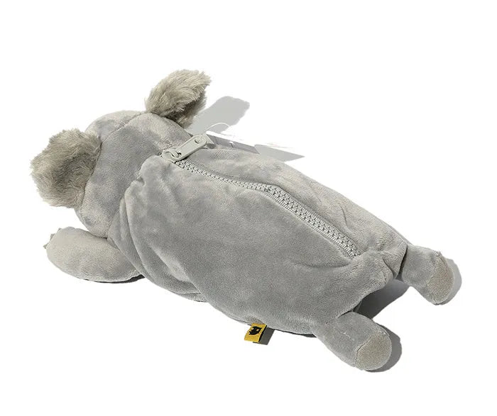 Cartoon wombat family plush pencil case in soft polyester measuring 19cm