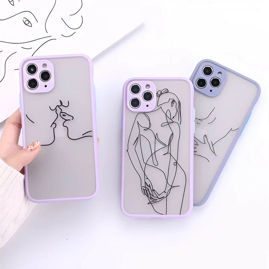 TPU iPhone case with painted pattern and creative body line design for multiple iPhone models