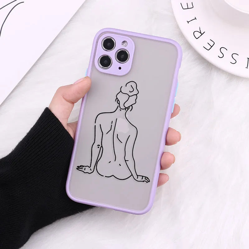 TPU iPhone case with painted pattern and creative body line design for multiple iPhone models