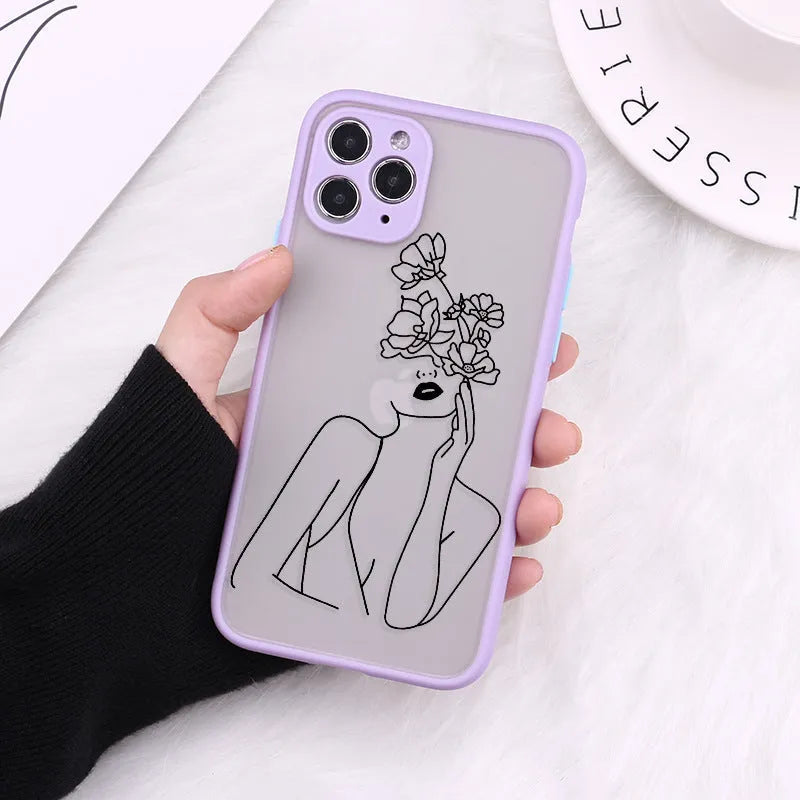 TPU iPhone case with painted pattern and creative body line design for multiple iPhone models
