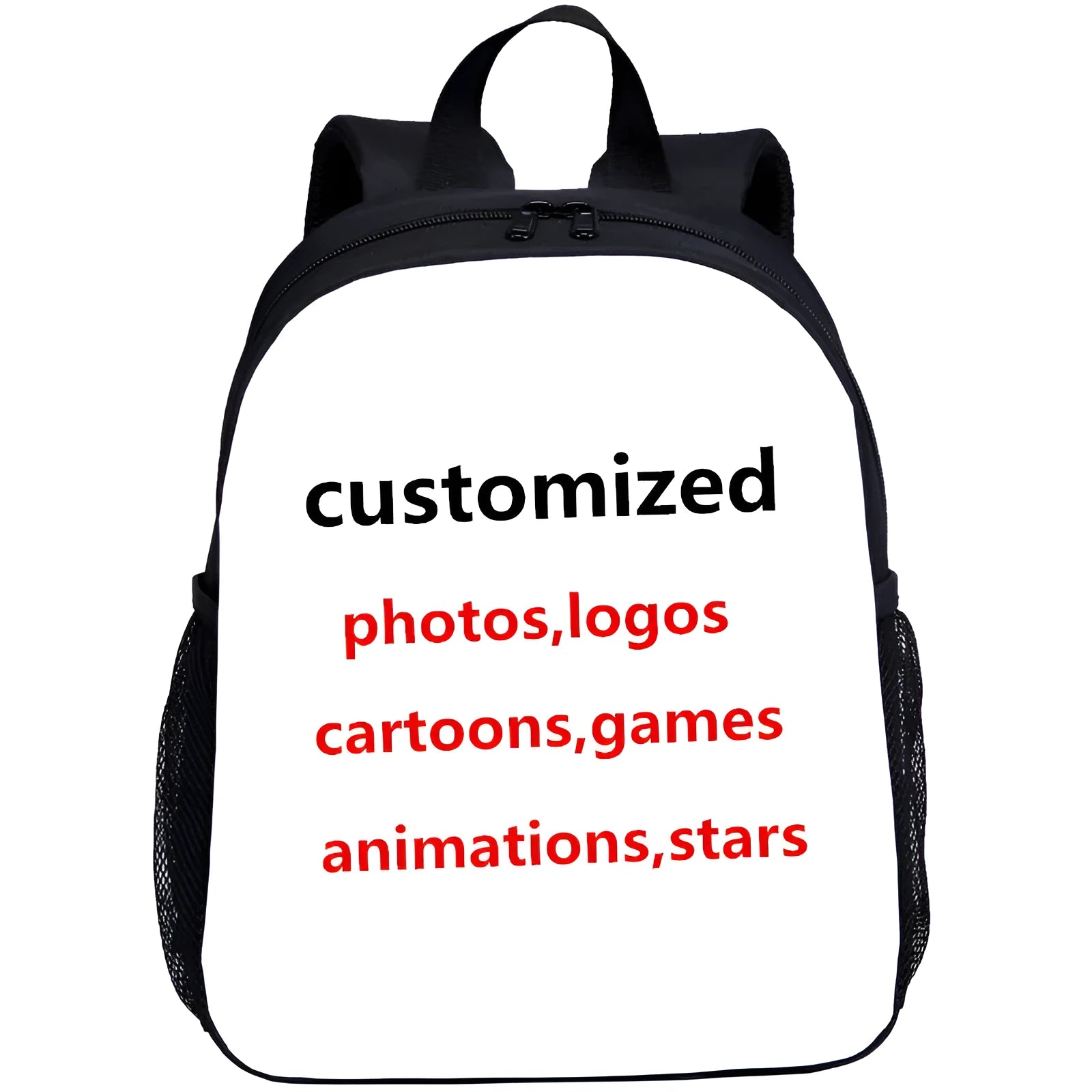 Customised children's school backpack in polyester with breathable mesh back in beige, black, blue, brown, light green, sky blue, white