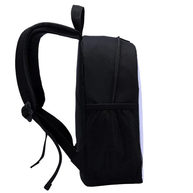 Customised children's school backpack in polyester with breathable mesh back in beige, black, blue, brown, light green, sky blue, white