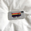 Rainbow puppy print phone case for iPhone with colourful dog design on white background