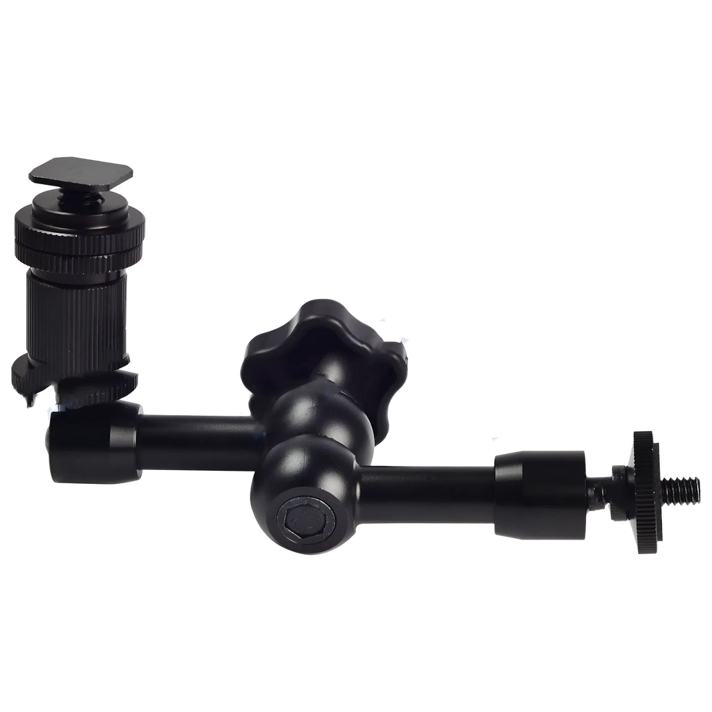 Black MENGS 7 inch all-metal magic friction articulating arm with hot shoe mount for DSLR camera accessories