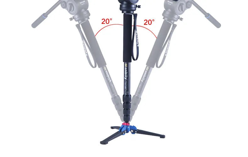 Black portable three-prong base for SLR camera with 75 mm ground clearance and 145 mm foot length