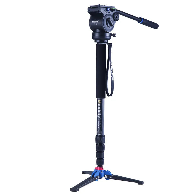 Black portable three-prong base for SLR camera with 75 mm ground clearance and 145 mm foot length