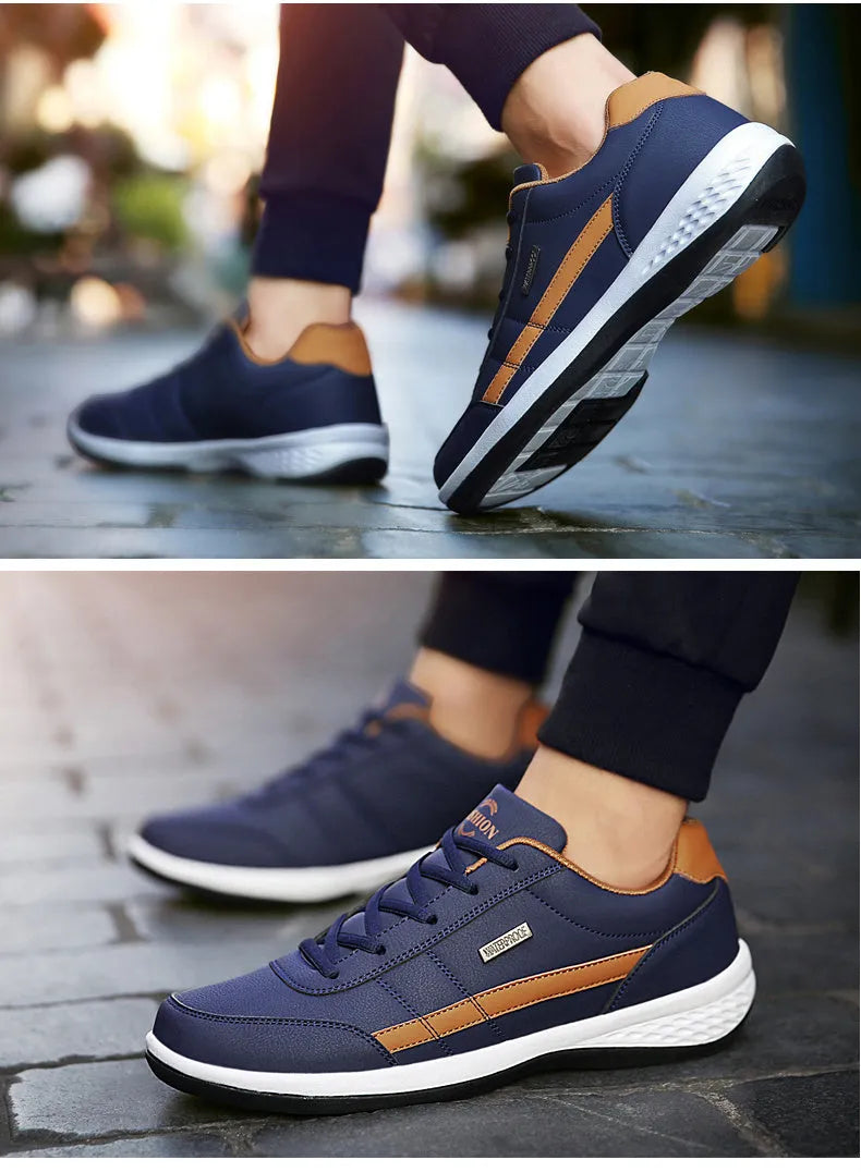 Men's breathable non-slip vulcanized casual sneakers in black, dark blue, or white, sizes 39 to 44