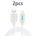 Fabric woven fast charging USB cable in various colours, showing 1-metre length and connector types.