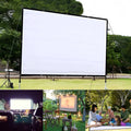 White foldable 150-inch 4:3 portable projection screen on a stand.