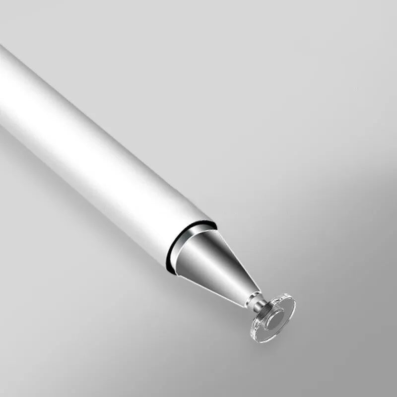 Transparent disc tablet stylus with magnetic suction cap in black, grey, white, rose gold, or space grey