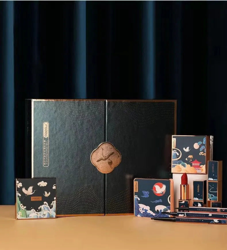 Chinoiserie Eyeshadow Carved Lipstick Set for ladies, Meizu 2081, eight colours, ivory white and natural shades gift box