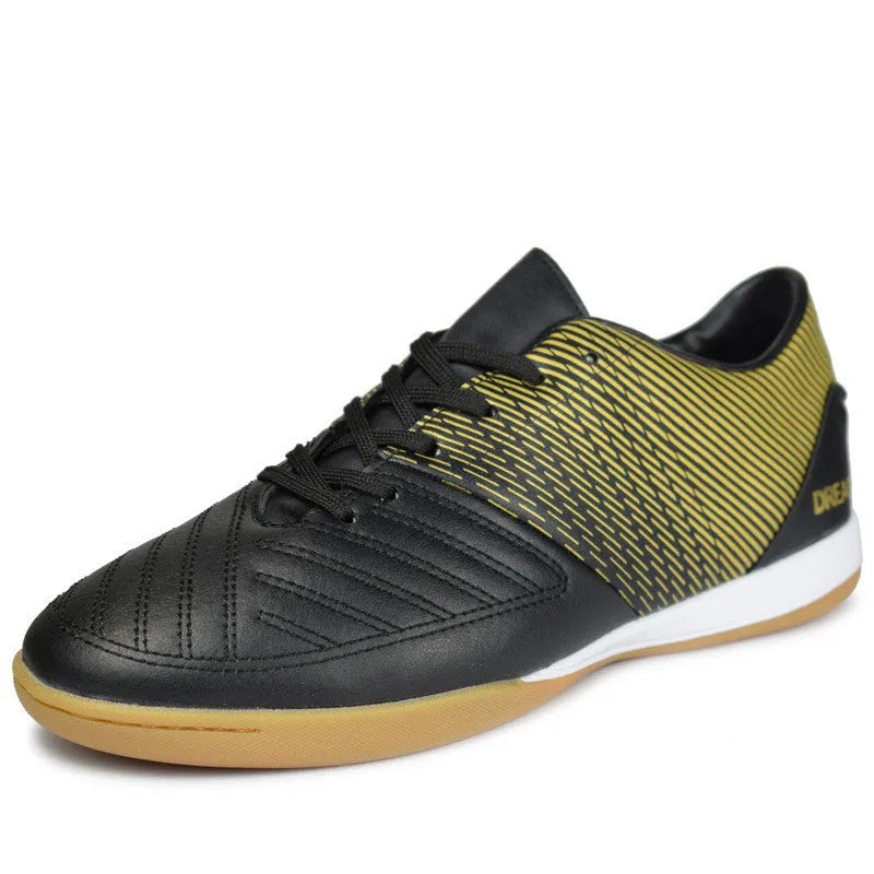 Flat non-slip rubber-soled football shoes for indoor hard floor, black gold colour, men's size 39-44