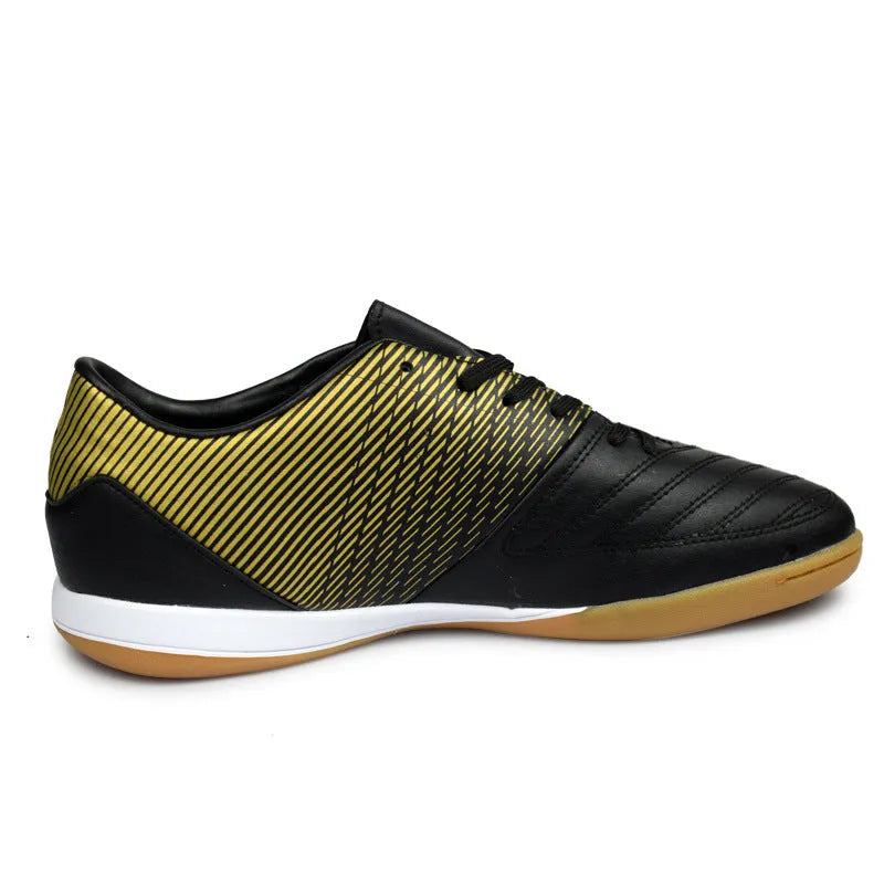 Flat non-slip rubber-soled football shoes for indoor hard floor, black gold colour, men's size 39-44