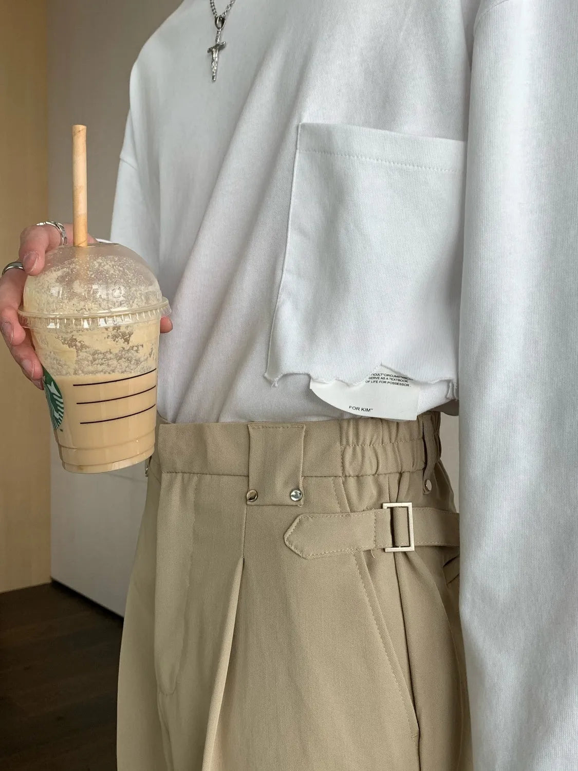 Men's straight fit suit trousers in solid colour Korean style autumn wear white colour
