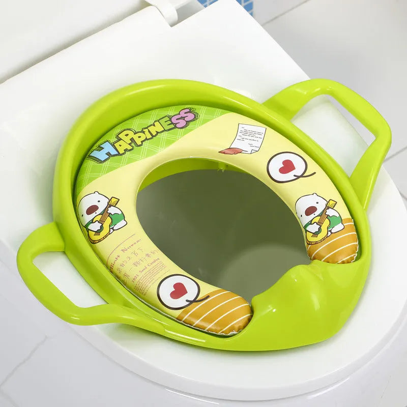 Children's walk-behind toilet seat with soft cushion in white colour option for toddlers aged 1-8 years