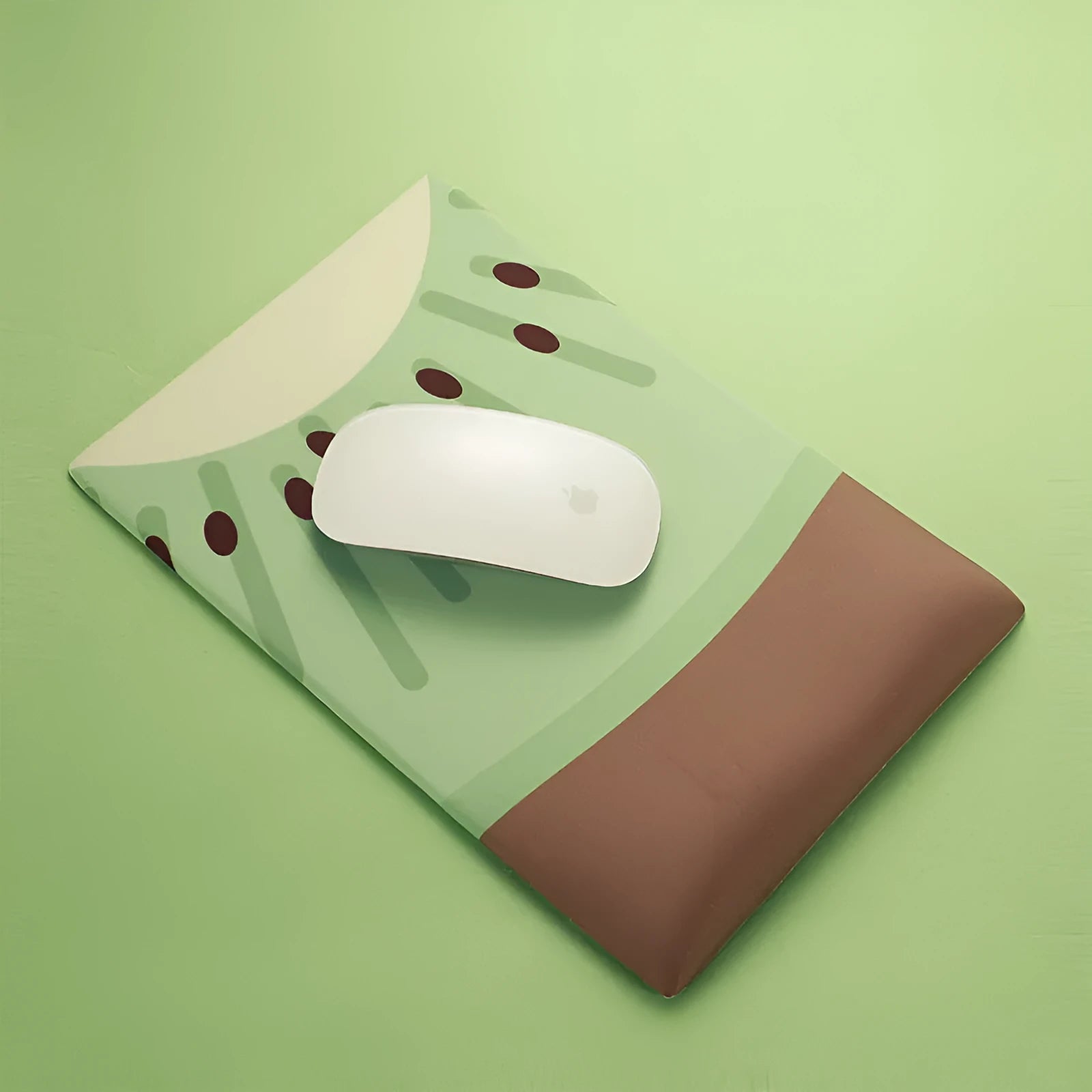 Cute kiwi fruit design on a soft grey silicone and cloth wrist rest pad for keyboards.