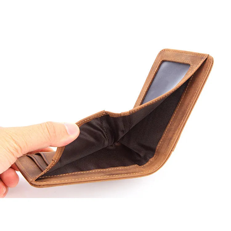 RFID blocking men's leather wallet in cowhide with card slots and compact 11cm design