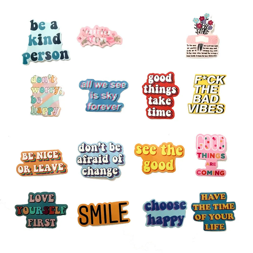 40 pack waterproof PVC graffiti stickers with cartoon designs, assorted irregular shapes and colours